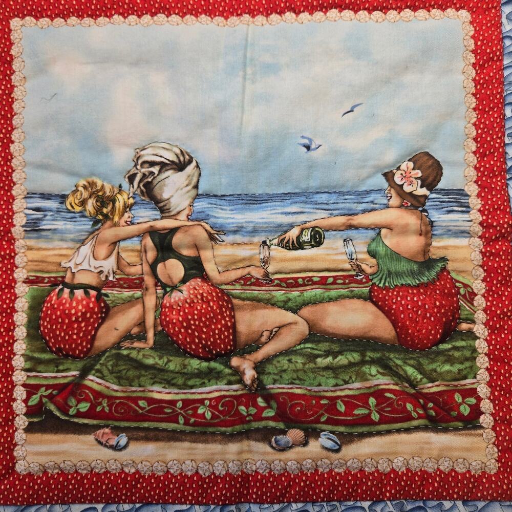 Elizabeth's Studio Fruit Ladies Quilted Panel, Rod pocket for hanging